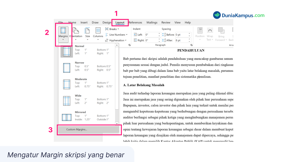 Margin skripsi dan panduan mengatur di ms word yang benar