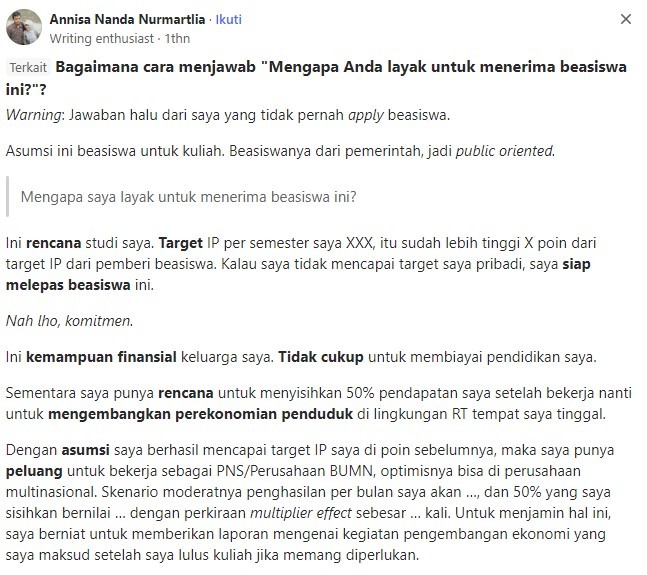 Contoh Cara Menjawab Layak mendapatkan beasiswa