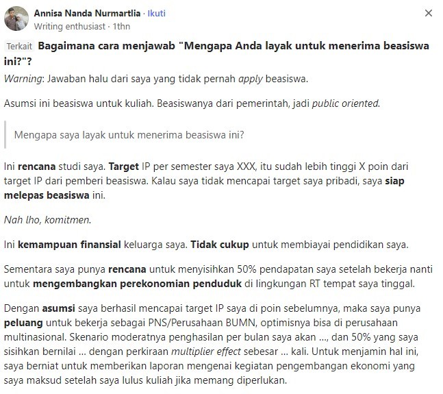 Contoh Cara Menjawab Layak mendapatkan beasiswa