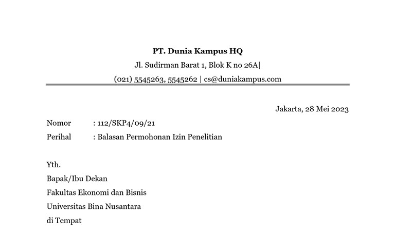 Surat Balasan Penelitian Skripsi Format Dan Contoh